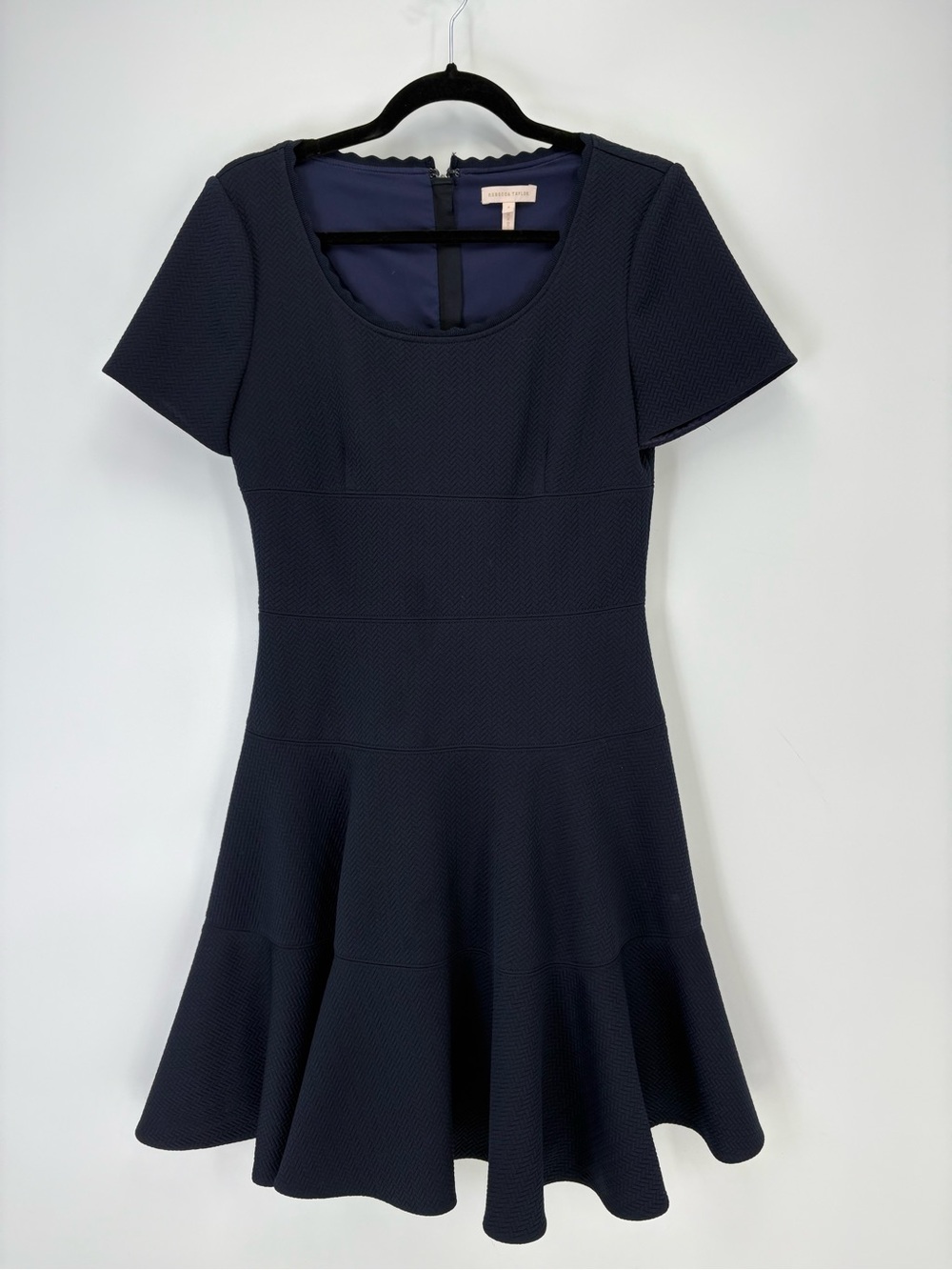 🎲 Rebecca Taylor Navy Textured Fit-and-Flare Dress